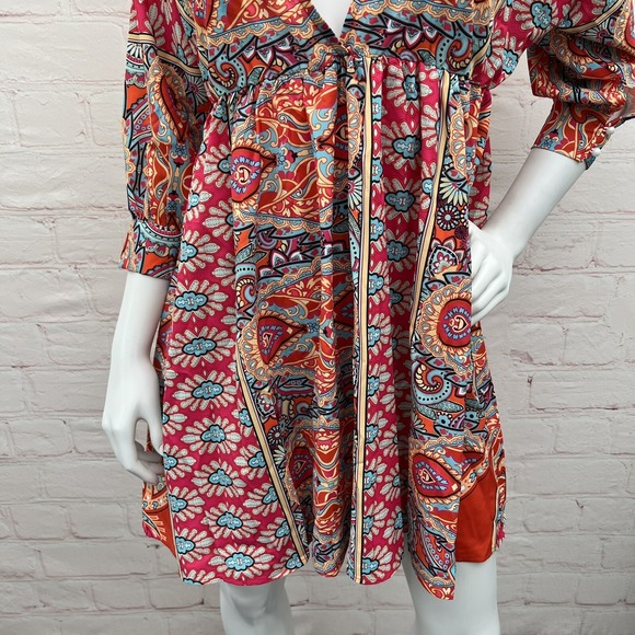 Women's Bohemian Short Floral Dress V-Neck, 3/4 Sleeve Outfit Size S - Picture 7 of 15